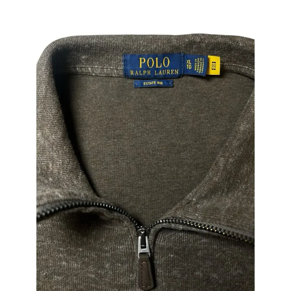 Polo Ralph‎ Lauren Sweater XL TG Brown Heather 1/4 Zip Estate Rib Pullover